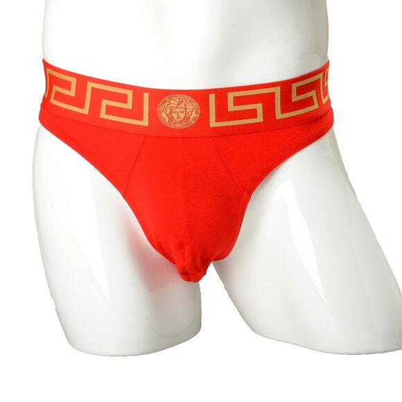 Versace Men's Red&Gold Border Stretch Thong Underwear Versace Sz 7 US XL IT 54 - Picture 1 of 9